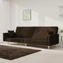   vidaXL kétszemélyes sötétbarna szövet kanapéágy két párnával