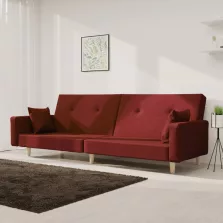   vidaXL kétszemélyes bordó szövet kanapéágy két párnával