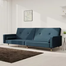   vidaXL kétszemélyes kék bársony kanapéágy két párnával