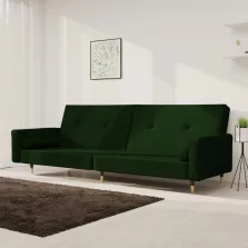   vidaXL kétszemélyes sötétzöld bársony kanapéágy két párnával