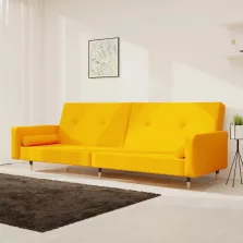  vidaXL kétszemélyes sárga bársony kanapéágy két párnával
