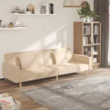   vidaXL kétszemélyes krémszínű szövet kanapéágy két párnával