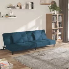   vidaXL kétszemélyes kék bársony kanapéágy két párnával
