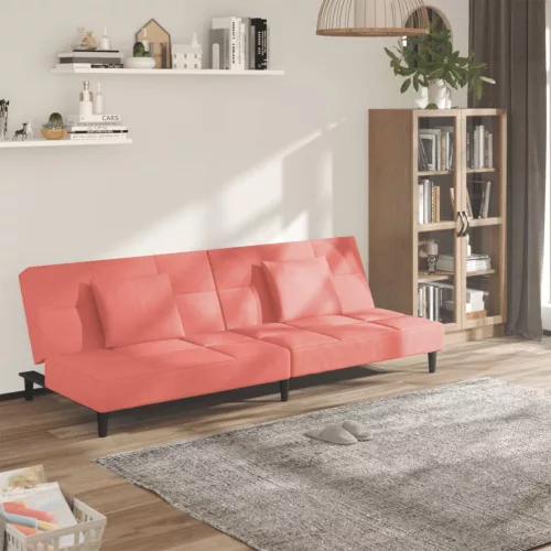 vidaXL kétszemélyes rózsaszín bársony kanapéágy két párnával