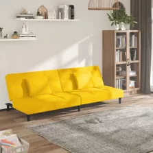   vidaXL kétszemélyes sárga bársony kanapéágy két párnával