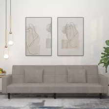   vidaXL 2 személyes világosszürke bársony kanapéágy két párnával