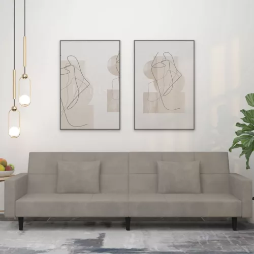 vidaXL 2 személyes világosszürke bársony kanapéágy két párnával