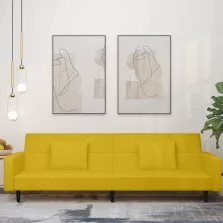   vidaXL kétszemélyes sárga bársony kanapéágy két párnával