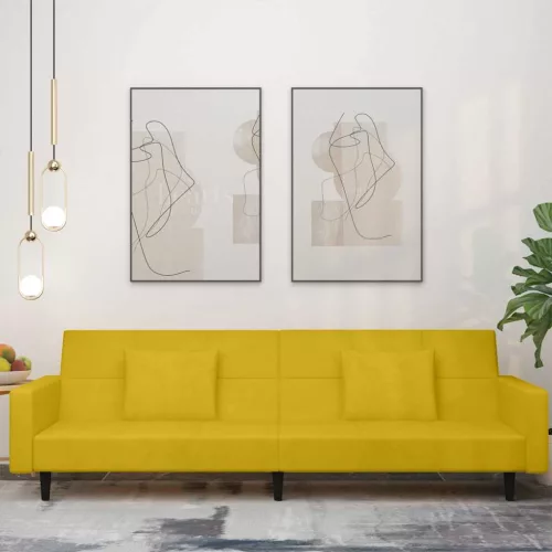 vidaXL kétszemélyes sárga bársony kanapéágy két párnával