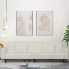   vidaXL kétszemélyes krémszínű bársony kanapéágy két párnával