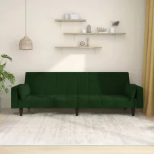   vidaXL kétszemélyes sötétzöld bársony kanapéágy két párnával