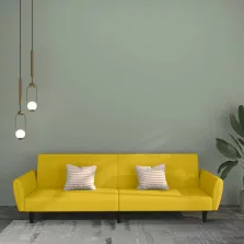 vidaXL kétszemélyes sárga bársony kanapéágy