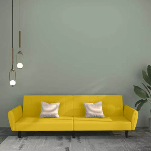 vidaXL kétszemélyes sárga bársony kanapéágy