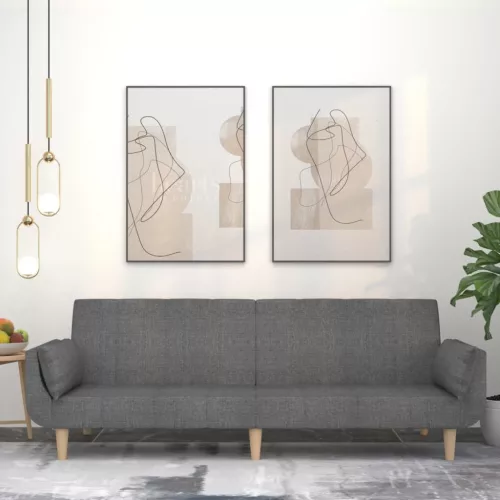 vidaXL kétszemélyes világosszürke szövet kanapéágy két párnával