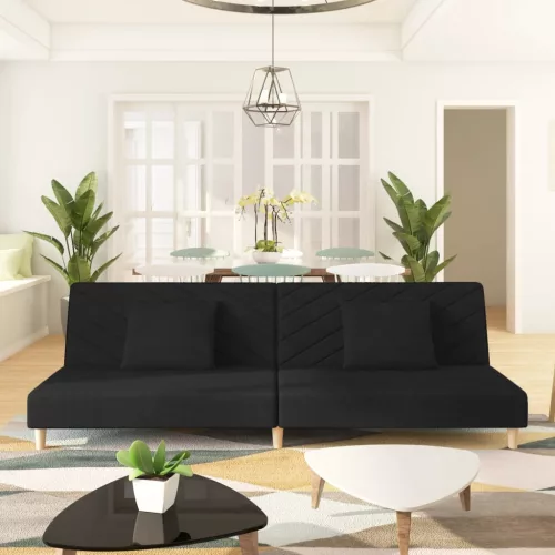 vidaXL kétszemélyes fekete szövet kanapéágy két párnával