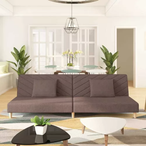 vidaXL kétszemélyes tópszínű szövet kanapéágy két párnával