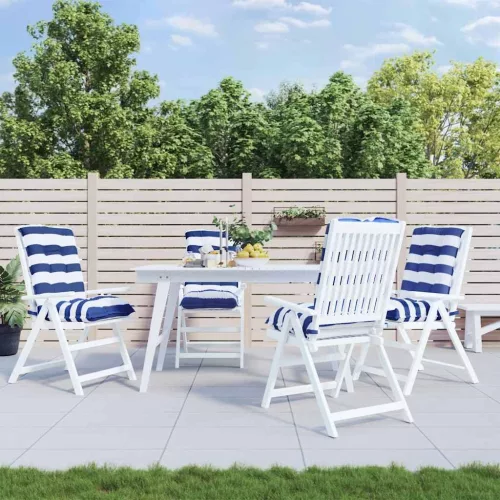 vidaXL 4 db kék és fehér csíkos szövet alacsony háttámlájú székpárna