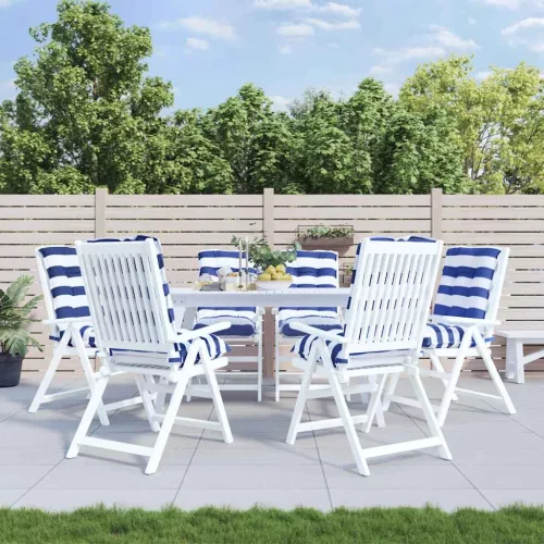 vidaXL 6 db kék és fehér csíkos szövet alacsony háttámlájú székpárna