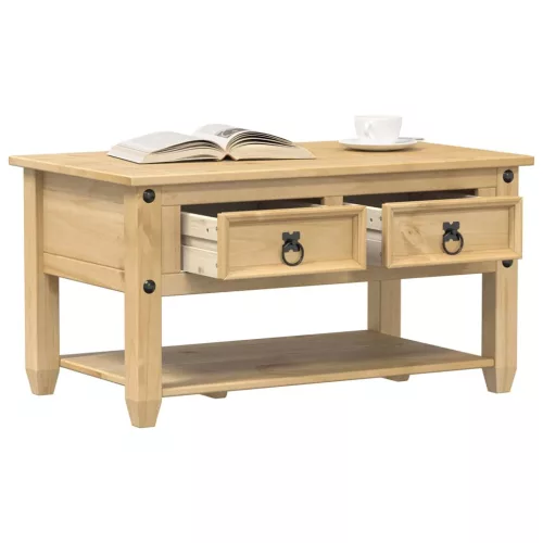 vidaXL Corona tömör fenyőfa dohányzóasztal fiókokkal 85 x 50 x 45 cm