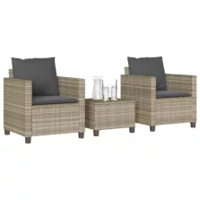   vidaXL 3 részes világosszürke polyrattan bisztrógarnitúra párnákkal