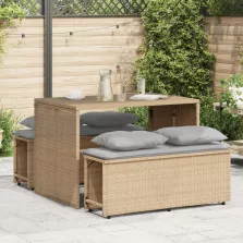   vidaXL 3 részes bézs polyrattan kerti étkezőgarnitúra párnákkal