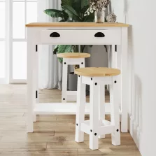 vidaXL 3 részes fehér tömör fenyőfa bárszett