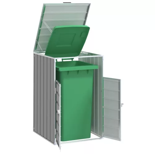 vidaXL szürke acél kerekes tároló 1 szemeteskukához 72 x 81 x 115 cm