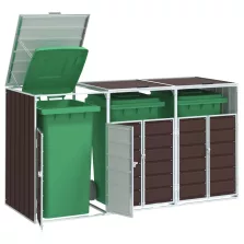   vidaXL barna acél kerekes szemetes tároló 3 szemeteskukához 216 x 81 x 115 cm