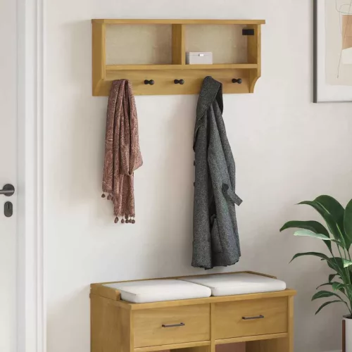 vidaXL SANDNES tömör fenyőfa falra szerelt kabátállvány 87x12x35 cm