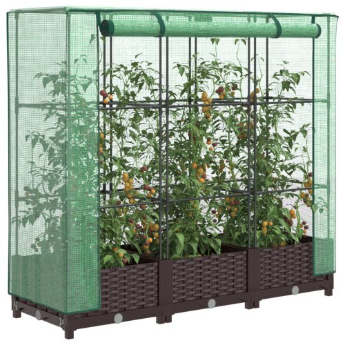 vidaXL rattan megjelenésű magaságyás melegháztakaróval 120x40x123 cm