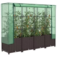   vidaXL rattan megjelenésű magaságyás melegháztakaróval 160x40x138 cm