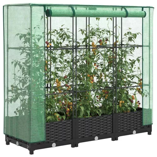 vidaXL rattan hatású magaságyás üvegháztakaróval 120 x 40 x 123 cm