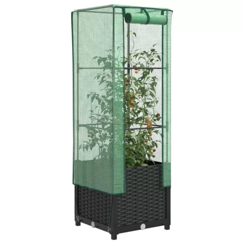 vidaXL rattan megjelenésű magaságyás melegháztakaróval 40x40x139 cm