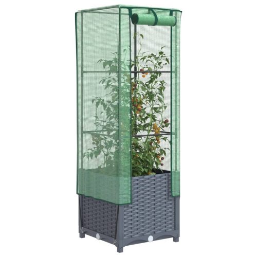 vidaXL rattan megjelenésű magaságyás melegháztakaróval 40x40x139 cm