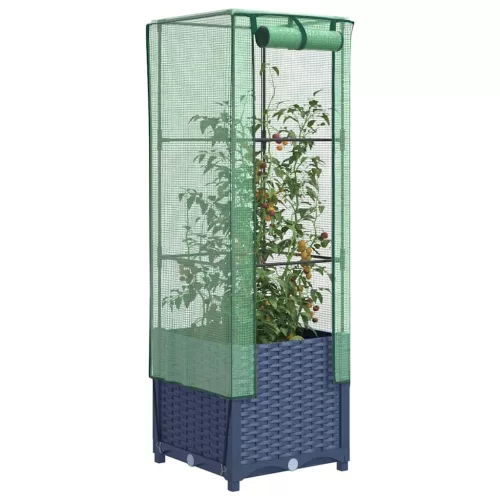 vidaXL rattan megjelenésű magaságyás melegháztakaróval 40x40x139 cm