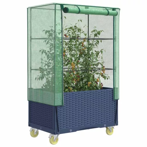 vidaXL rattan megjelenésű magaságyás borítással/kerékkel 80x50x182 cm