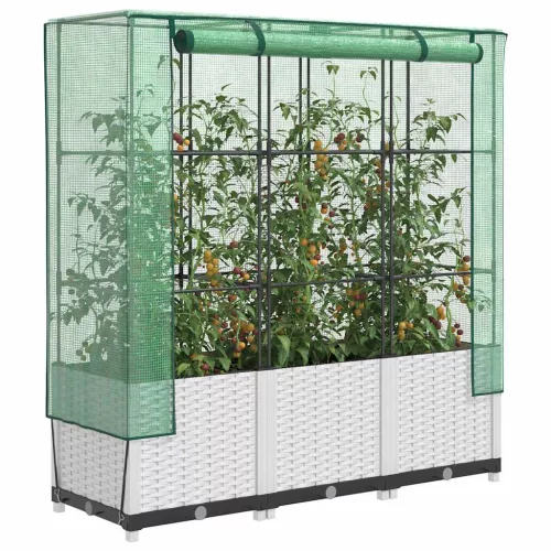vidaXL rattan megjelenésű magaságyás melegháztakaróval 120x40x138 cm