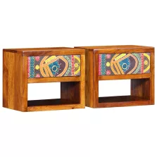   vidaXL Éjjeliszekrény fiókkal 2 pcs Barna 40 x 35 x 35 cm tömör akácfa