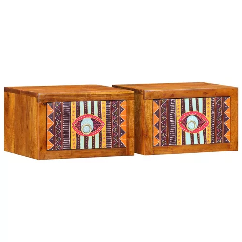 vidaXL Éjjeliszekrény fiókkal 2 pcs Barna 35 x 30 x 22 cm tömör akácfa