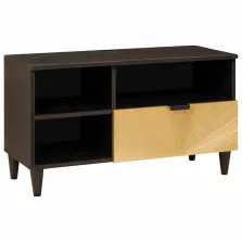   vidaXL TV szekrény Fekete és Arany 80 x 33 x 46 cm tömör mangófa