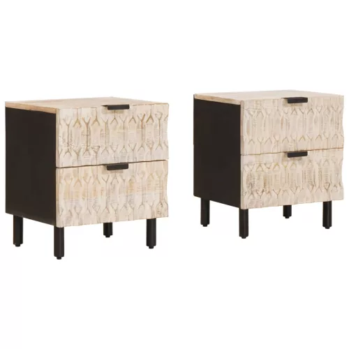 vidaXL Éjjeliszekrény 2 pcs Fehér 40 x 33,5 x 46 cm Tömör Mangófát