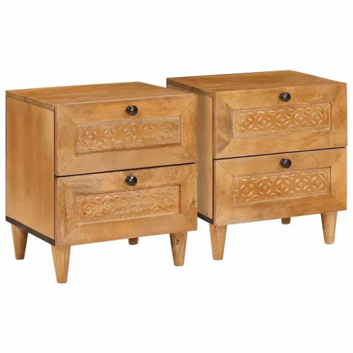 vidaXL Éjjeliszekrény 2 pcs Világos Barna 40 x 33 x 46 cm Tömör akácfa