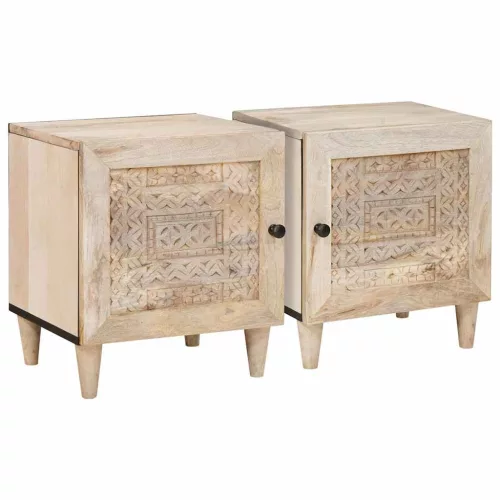 vidaXL Éjjeliszekrény 2 pcs Bézs 40 x 33 x 46 cm Tömör akácfa