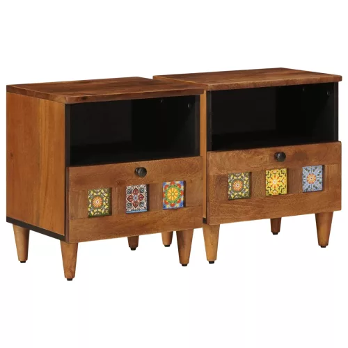 vidaXL Éjjeliszekrény 2 pcs Barna 40 x 33 x 46 cm Tömör Mangófát