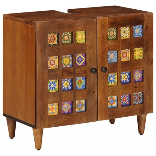 vidaXL Fürdőszobai mosdószekrény tárolóval ajtóval Dió 62 x 33 x 58 cm