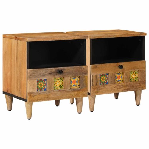 vidaXL Éjjeliszekrény 2 pcs Természetes 40 x 33 x 46 cm Tömör Mangófát