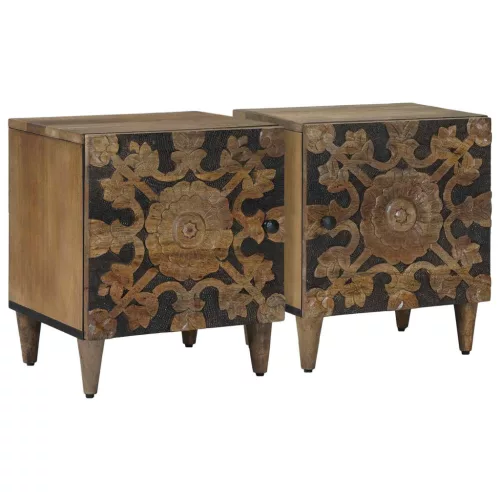 vidaXL Éjjeliszekrény 2 pcs Barna 40 x 33,5 x 46 cm Tömör Mangófát