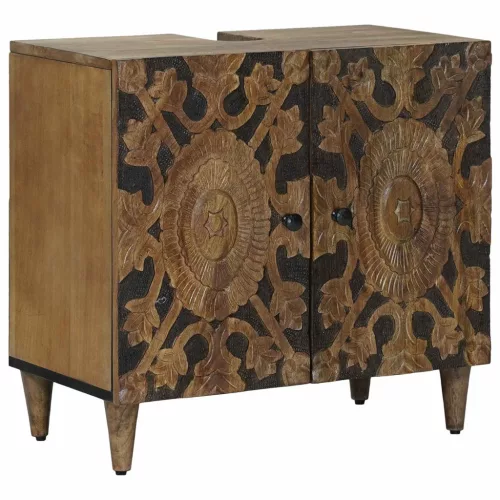 vidaXL Fürdőszobai mosdószekrény Barna 62 x 33 x 58 cm Tömör Mangófát