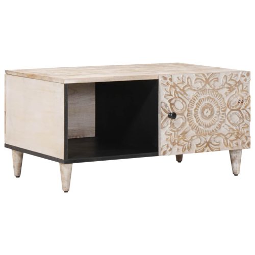 vidaXL Dohányzóasztal Fehér 80 x 50 x 40 cm Tömör Mangófát