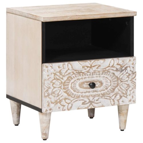 vidaXL Ágytároló szekrény fiókkal Fehér 40 x 33 x 46 cm Tömör Mangófát